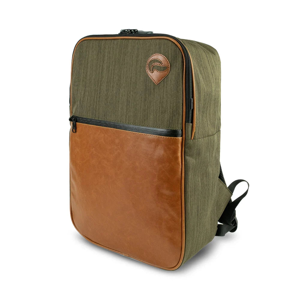 Skunk Bags: Smell-Proof Backpack, Oxford Green w/ Orange Leather
