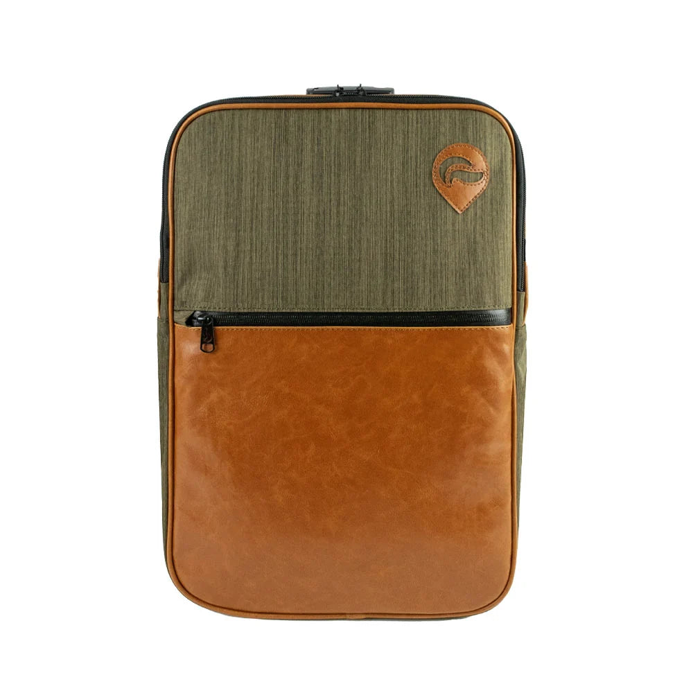 Skunk Bags: Smell-Proof Backpack, Oxford Green w/ Orange Leather