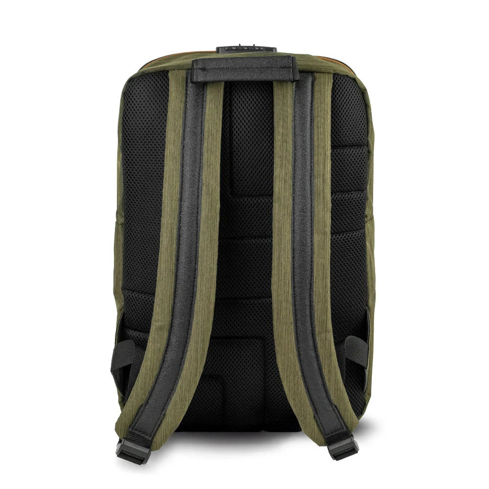 Skunk Bags: Smell-Proof Backpack, Oxford Green w/ Orange Leather